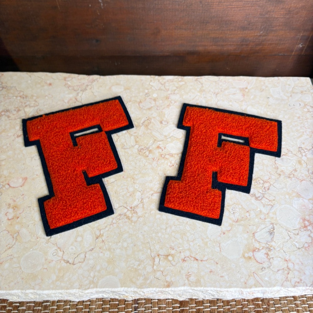 Vintage Orange & Navy Blue 5.5” Varsity Letter F